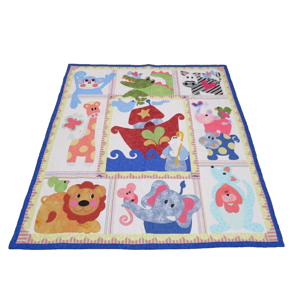 Noah's Ark Handmade Applique Patchwork Embroidered Throw‎ Blanket 52"x57"